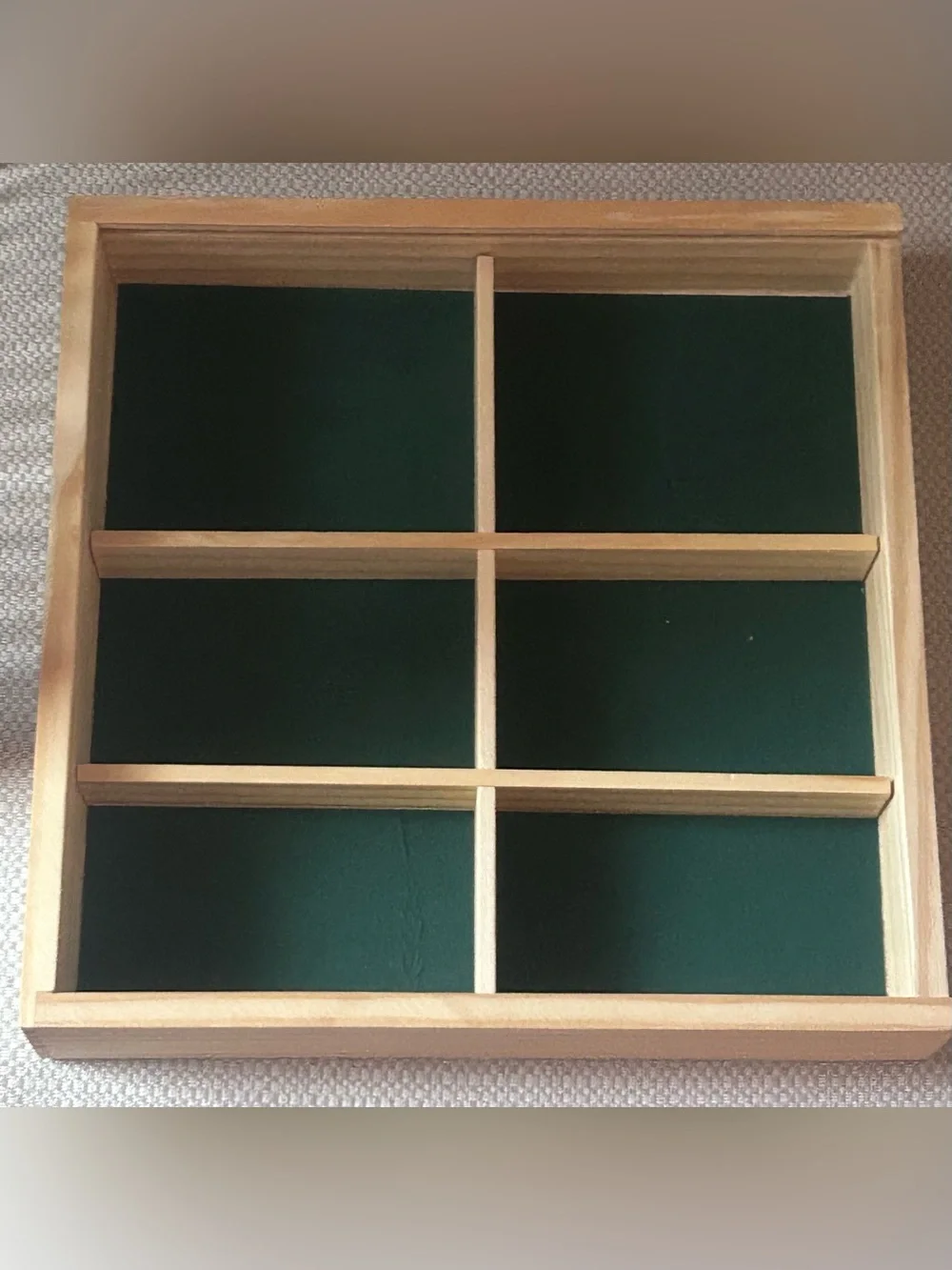Wooden Display Shelf with Dark Green Backing